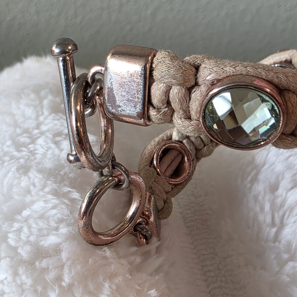 Tan Bracelet with Green Gem Accents - Picture 6 of 12